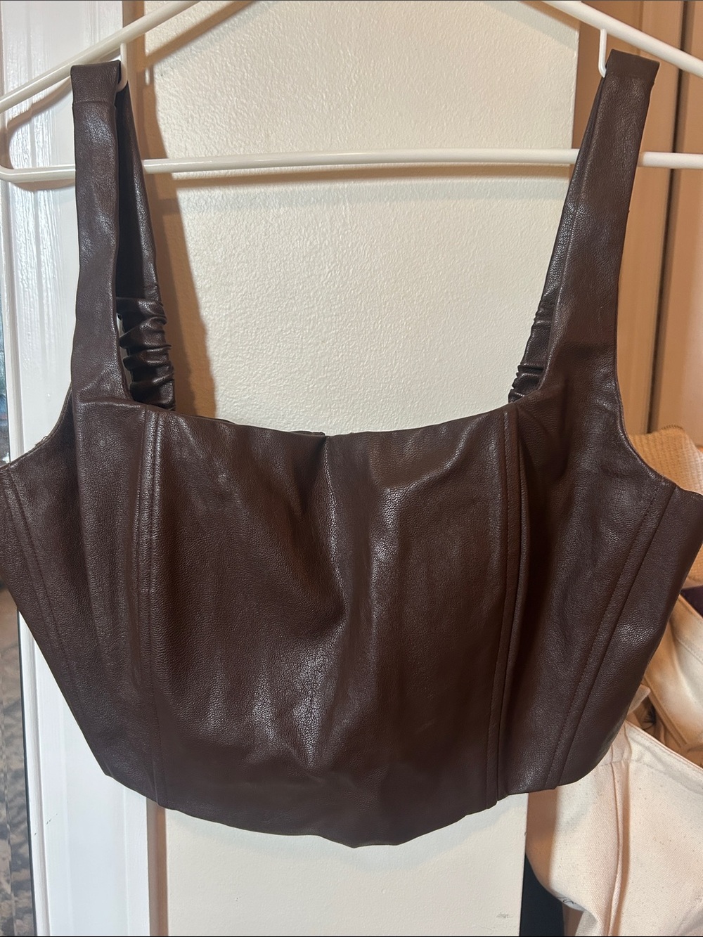 Dark Brown Faux-Leather Square Neck Tank Top